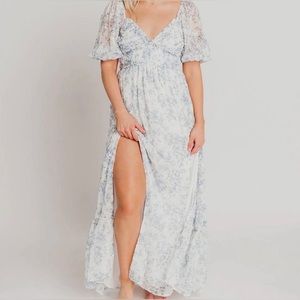 Daphne Maxi Dress in Light Blue & White Floral